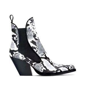 Zara cowboy ankle boots in black & white snakeskin